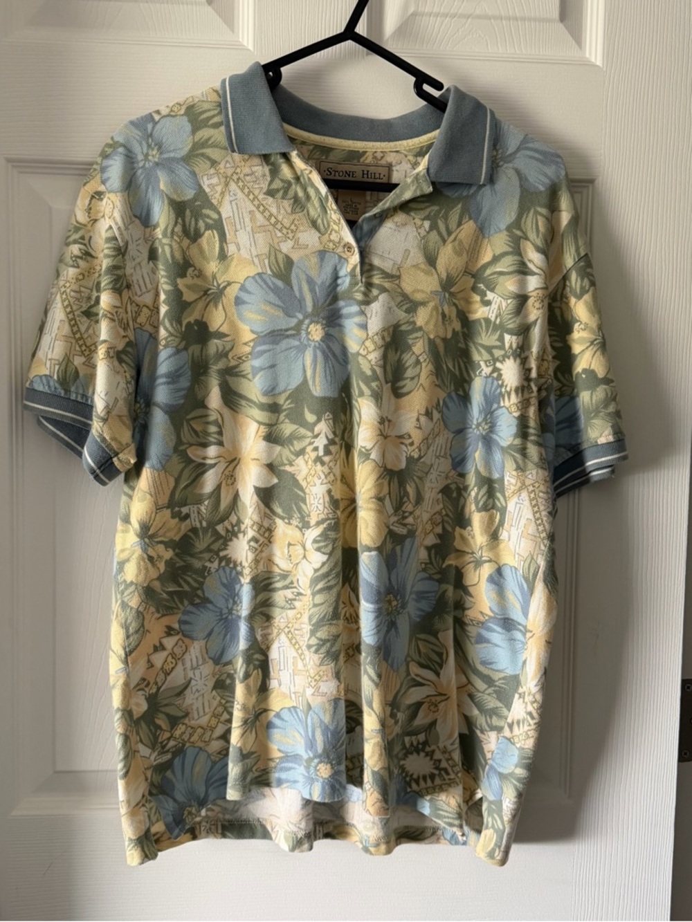 Vintage 90s Stone Hill Floral & Geometric Print Polo Shirt - Size Large